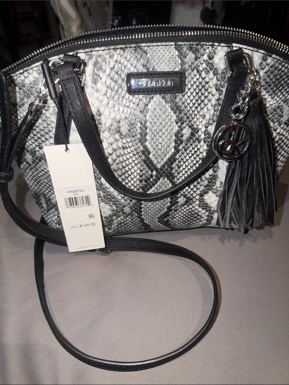 Calvin Klein Black & White Snakeskin-Print Crossbody